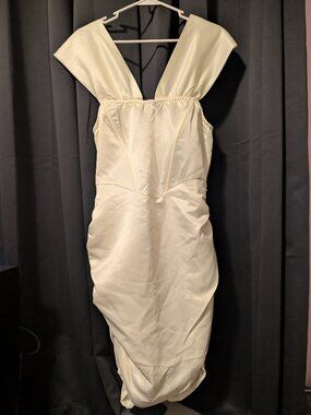 PrettyLittleThing Shape Cream Ruched Bardot Bodycon Dress - Size 10 - NWT